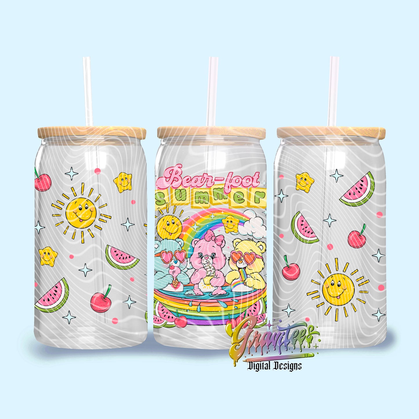 Bear-foot Summer Bears Libbey Template Design Png, 90s Libbey Template for UVDTF or Sublimation Printing, PNG Only!