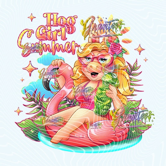 Hog Girl Summer Design Png for DTF or Shirt Printing, PNG Only!