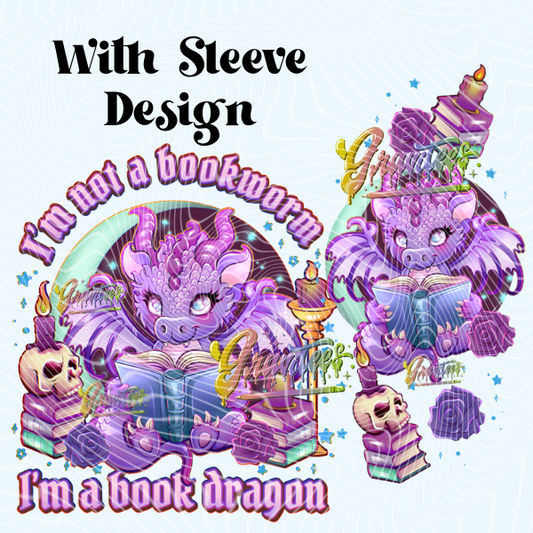 I’m A Book Dragon with Sleeve  Design Png for DTF or Shirt Printing, PNG Only!