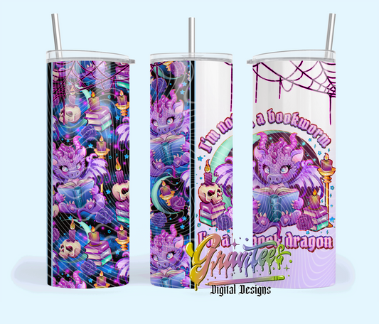I’m a book dragon Design 20oz Tumbler Template Design PNG,  for UVDTF or Sublimation Printing PNG Only