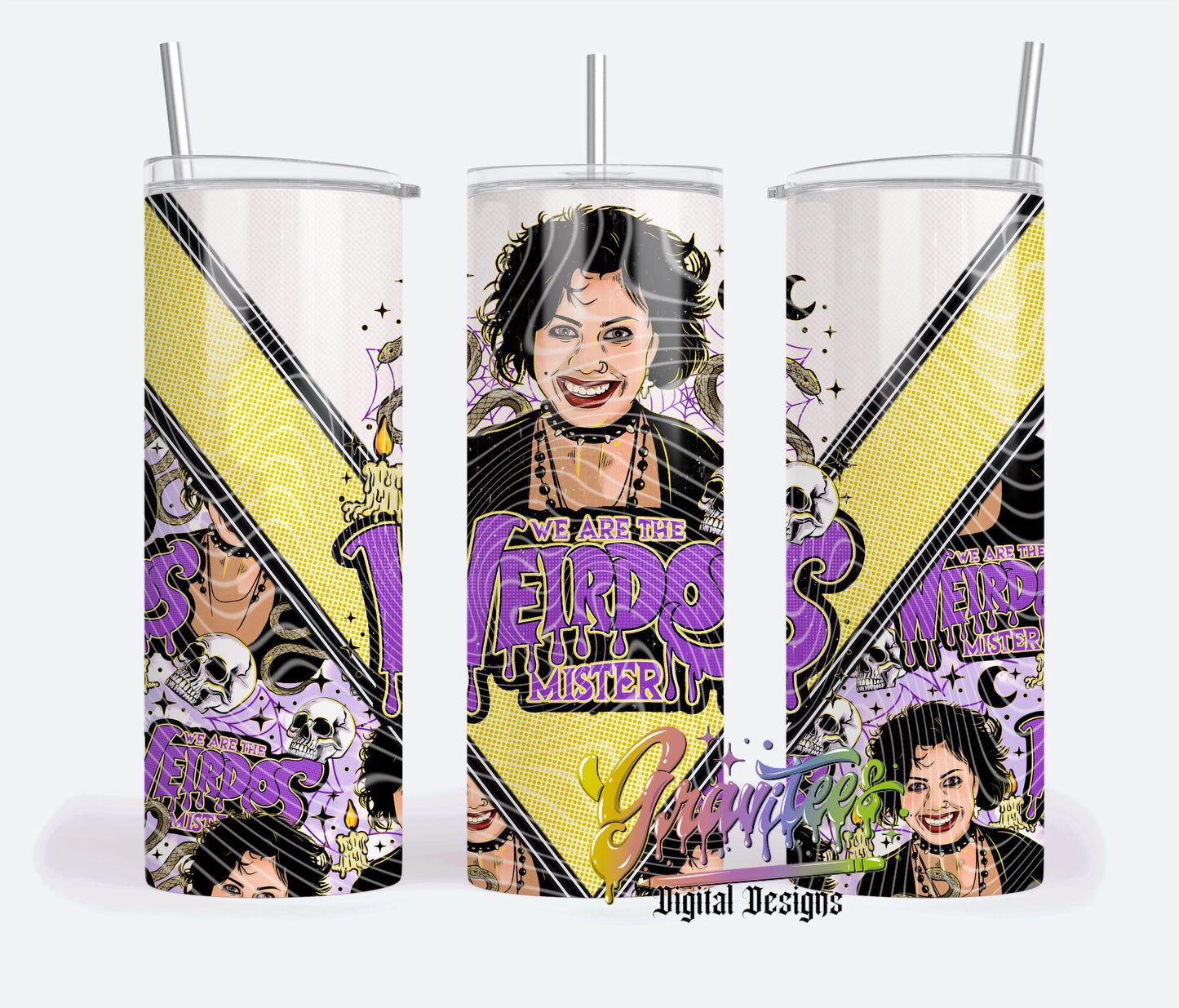 Weirdo Witch Skinny Tumbler Template Design PNG, Horror Summer Clipart for UVDTF or Sublimation Printing PNG Only!