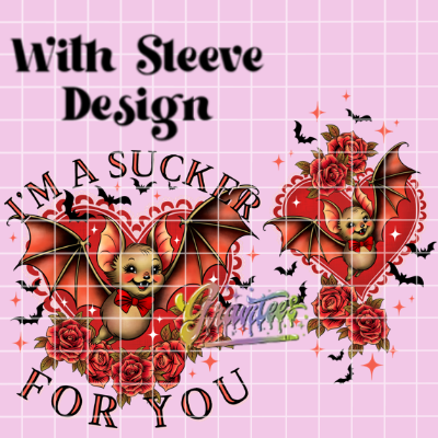 I'm A Sucker For You with Sleeve Design Png, Vintage Bat Valentine Clipart, Trendy Valentine Clipart for DTF  or Shirt Printing, PNG Only!