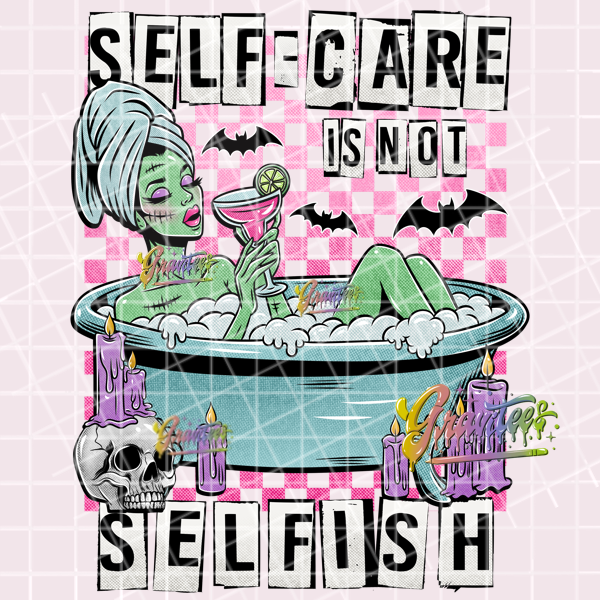 Self Care is not Selfish Png, Zombie Clipart, Trendy Spa Zombie Girl Clipart, Clipart for DTF or Shirt Printing, PNG Only!