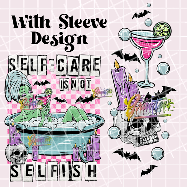 Self Care is not Selfish with Sleeve Png, Zombie Clipart, Trendy Spa Zombie Girl Clipart, Clipart for DTF or Shirt Printing, PNG Only!