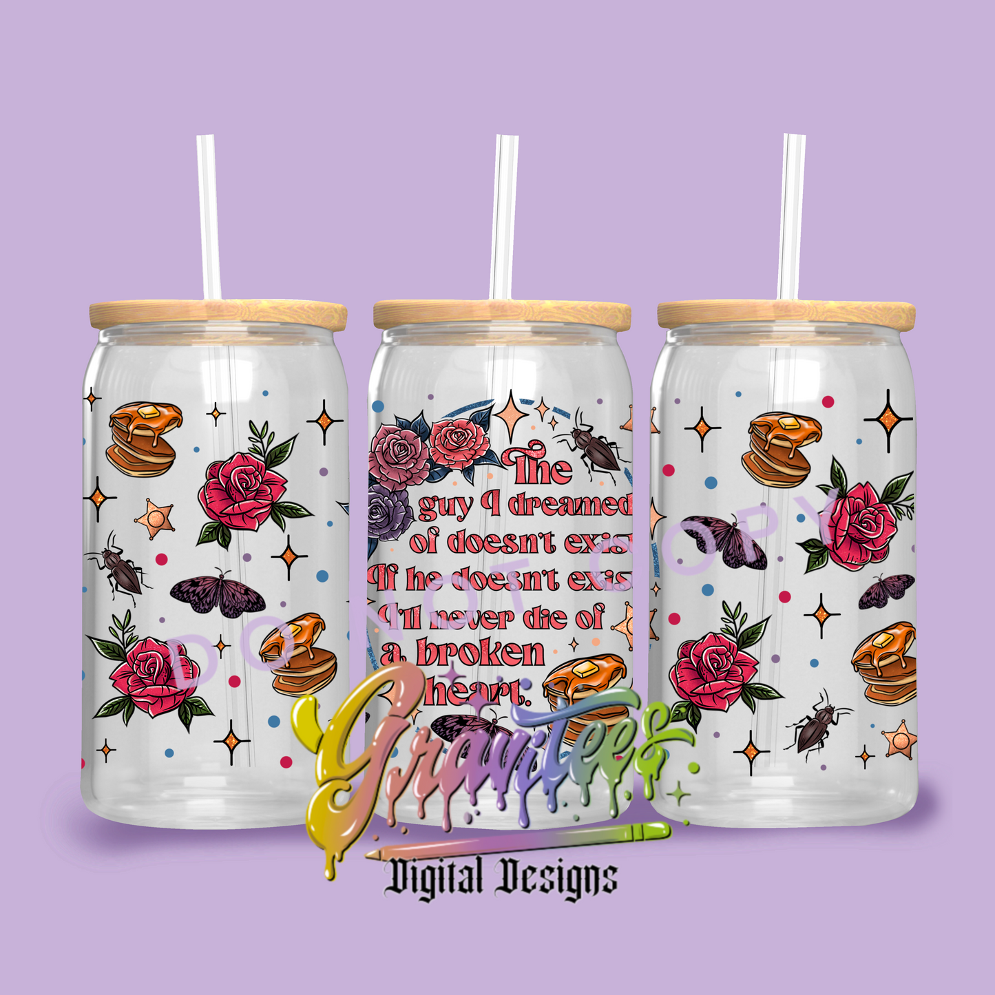 Pancake Love Template Design for 16oz. Libbey Glass Cup PNG ONLY!!