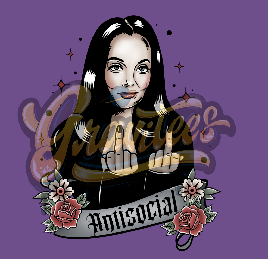 Antisocial PNG, Morticia Clipart for DTF or Shirt Printing, Halloween Sublimation, PNG Only!
