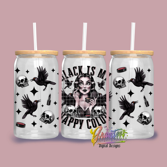 Black Is My Happy Color Libbey Template Png,  Skull Crow Clipart, Trendy Goth Clipart for DTF  or Shirt Printing, PNG Only!