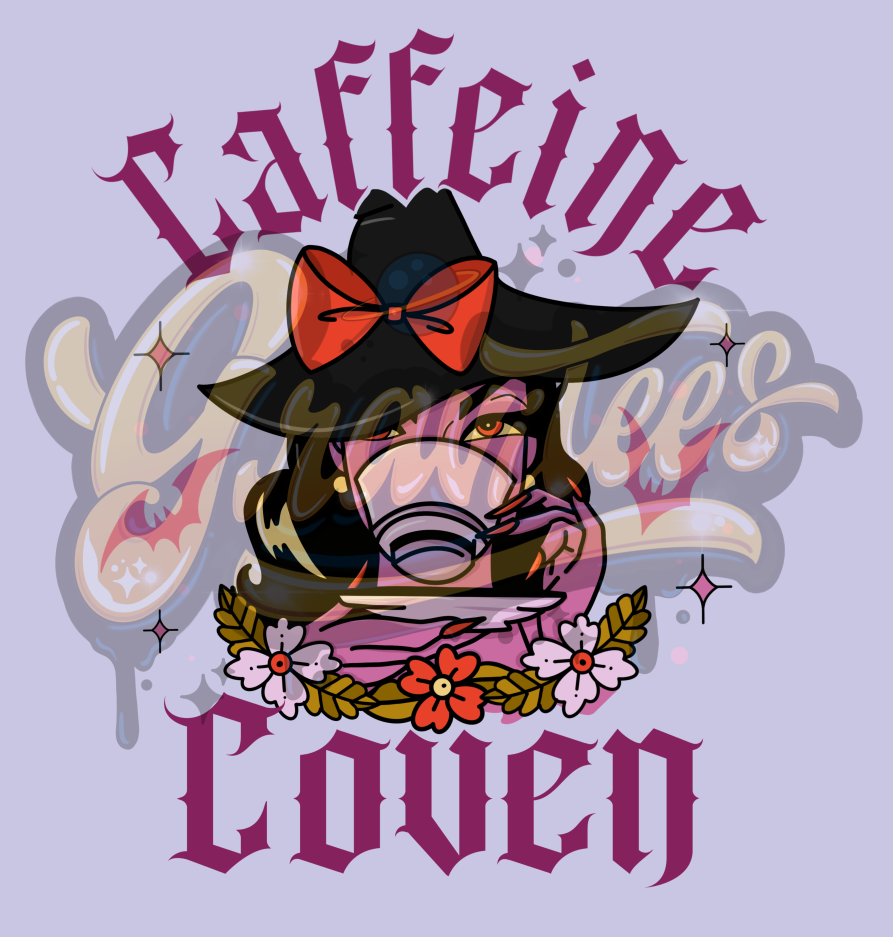Caffeine Coven PNG, Witch Clipart, Coffee Clipart, Coven Clipart, Halloween Witch Clipart for DTF or Shirt Printing, PNG Only!