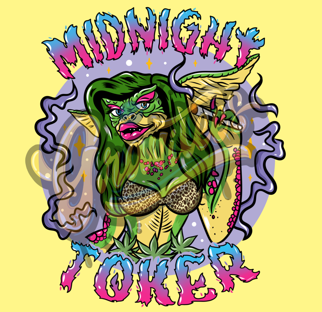 Greta Gremlin Midnight Toker PNG, Gremlins Clipart for DTF or Shirt Printing, Weed Png, Weed Clipart, Halloween Sublimation, PNG Only!