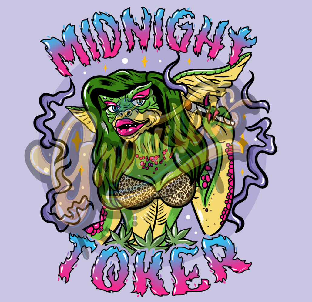 Greta Gremlin Midnight Toker PNG, Gremlins Clipart for DTF or Shirt Printing, Weed Png, Weed Clipart, Halloween Sublimation, PNG Only!