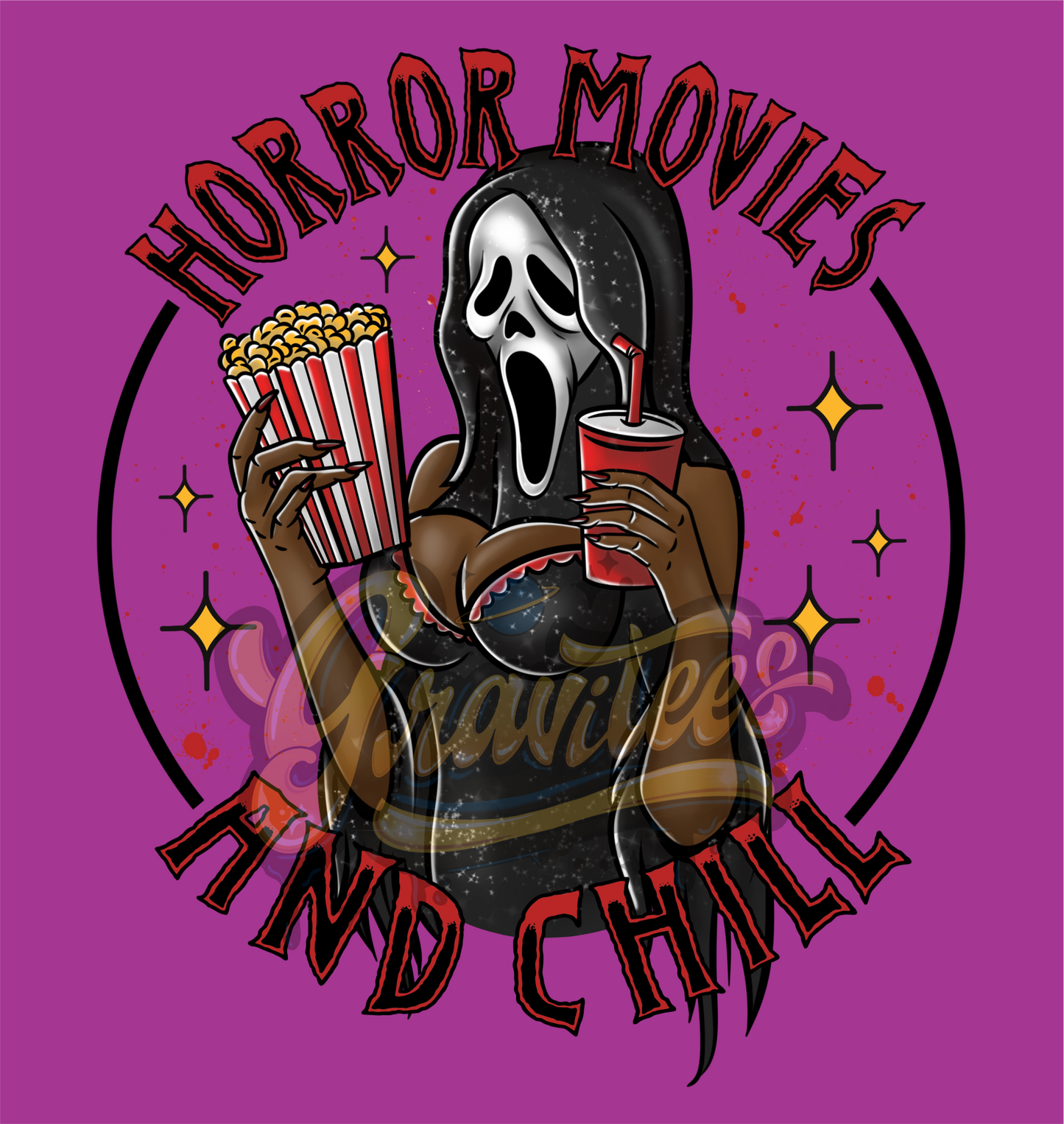 Horror Movies and Chill Clipart, Dark Skin Tone, Horror Clipart, Horror Clipart, Scream Clipart for DTF or Shirt Printing, PNG Only!