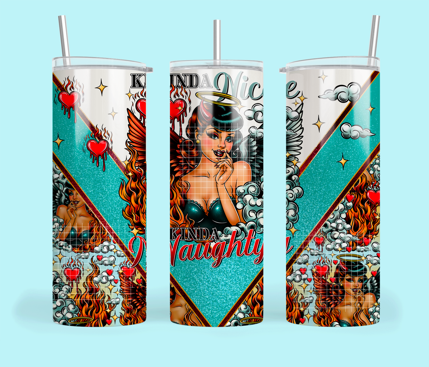 Kinda Nice Kinda Naughty 20 oz. Tumbler Template Png, Angel Clipart, Trendy Clipart for DTF  or Shirt Printing, PNG Only!