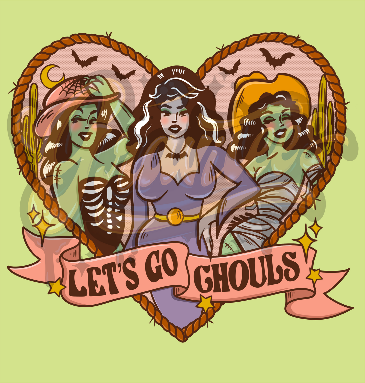 Let's Go Ghouls PNG, Spooky Cowgirls Clipart for DTF or Shirt Printing, Halloween Sublimation, PNG Only!