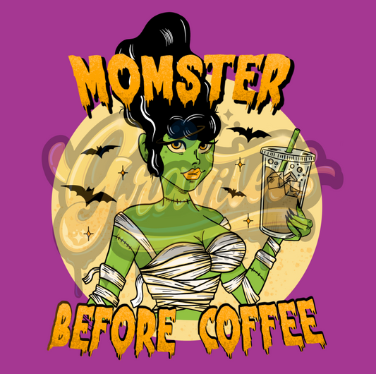 Momster Before Coffee PNG, Bride Of Frankenstein Clipart, Halloween Mama Clipart for DTF or Shirt Printing, PNG Only!
