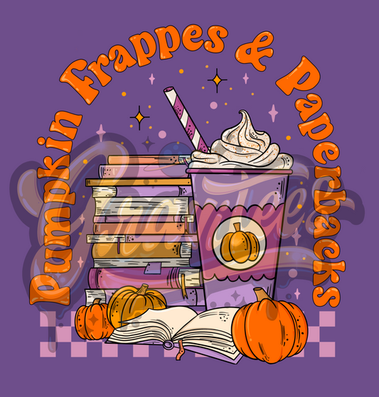 Pumpkin Frappes and Paperbacks PNG, Pumpkin Spice Clipart, Book Clipart, Book Lover Clipart for DTF or Shirt Printing, PNG Only!