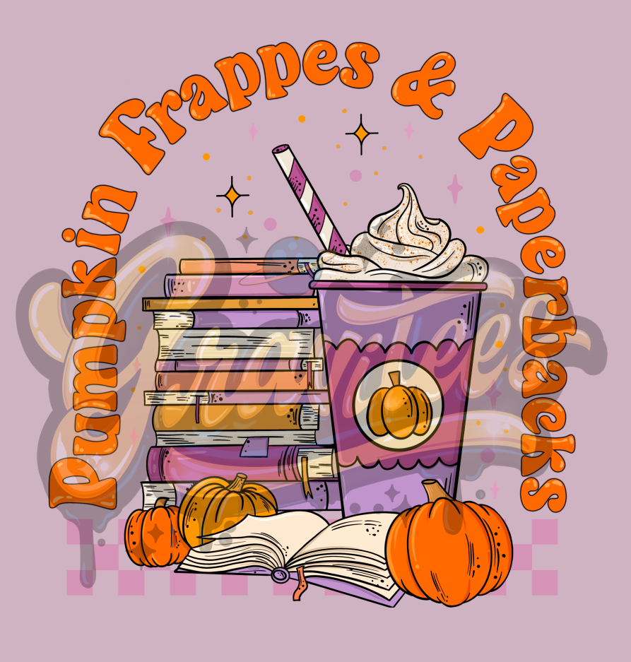 Pumpkin Frappes and Paperbacks PNG, Pumpkin Spice Clipart, Book Clipart, Book Lover Clipart for DTF or Shirt Printing, PNG Only!