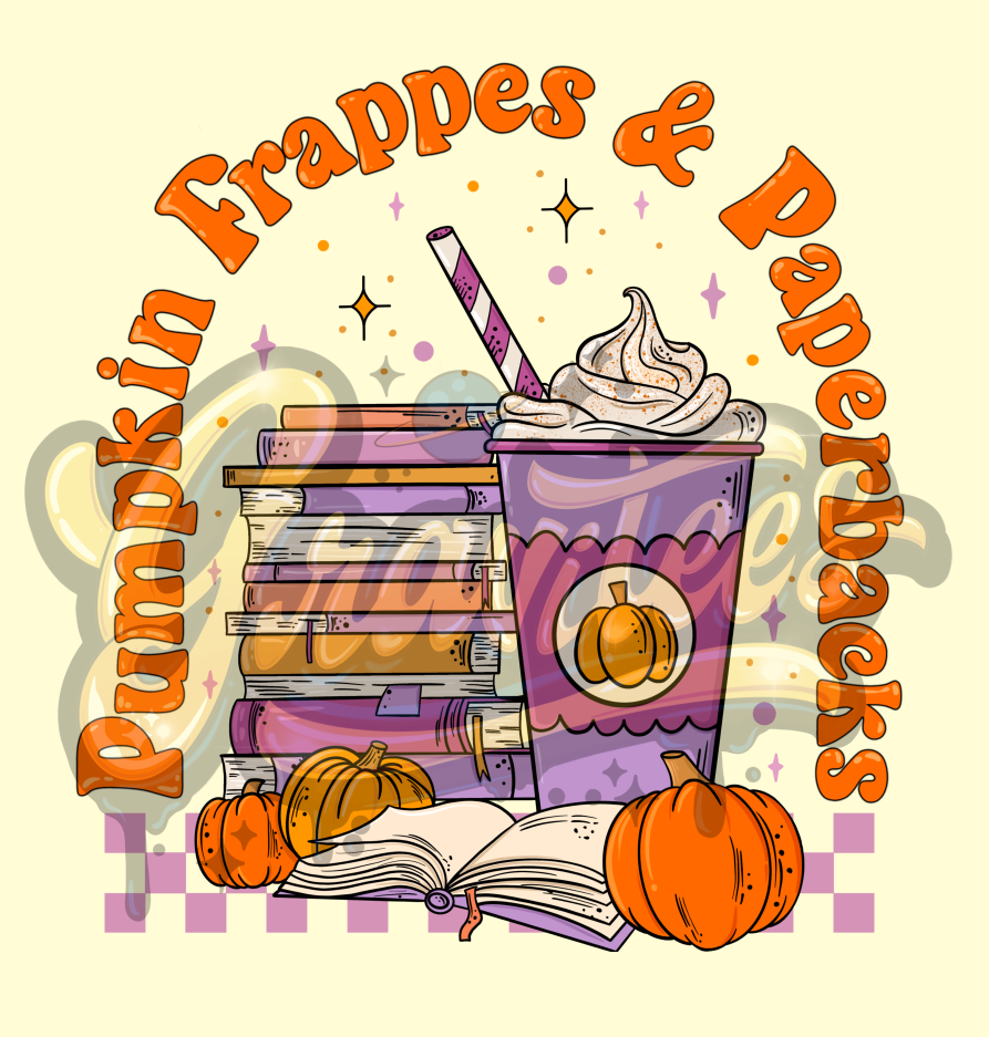 Pumpkin Frappes and Paperbacks PNG, Pumpkin Spice Clipart, Book Clipart, Book Lover Clipart for DTF or Shirt Printing, PNG Only!