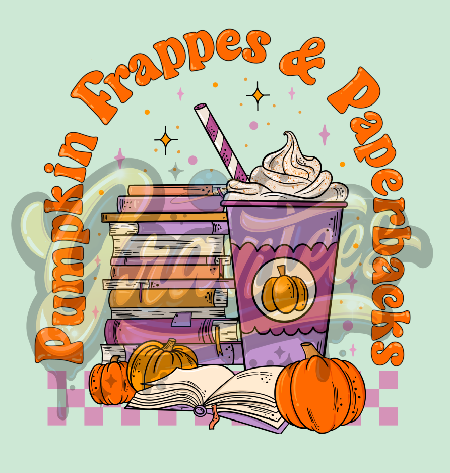 Pumpkin Frappes and Paperbacks PNG, Pumpkin Spice Clipart, Book Clipart, Book Lover Clipart for DTF or Shirt Printing, PNG Only!