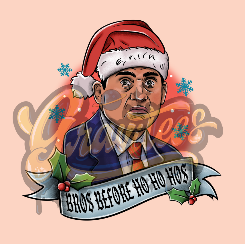 Michael Scott Bros Before Ho Ho Hos Christmas Png, With Background, The Office Christmas Clipart for DTF or Shirt Printing PNG Only!