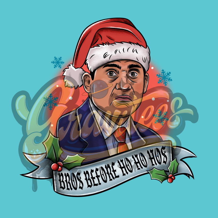 Michael Scott Bros Before Ho Ho Hos Christmas Png, With Background, The Office Christmas Clipart for DTF or Shirt Printing PNG Only!