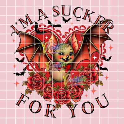 I'm A Sucker For You Png, Vintage Bat Valentine Clipart, Trendy Valentine Clipart for DTF  or Shirt Printing, PNG Only!